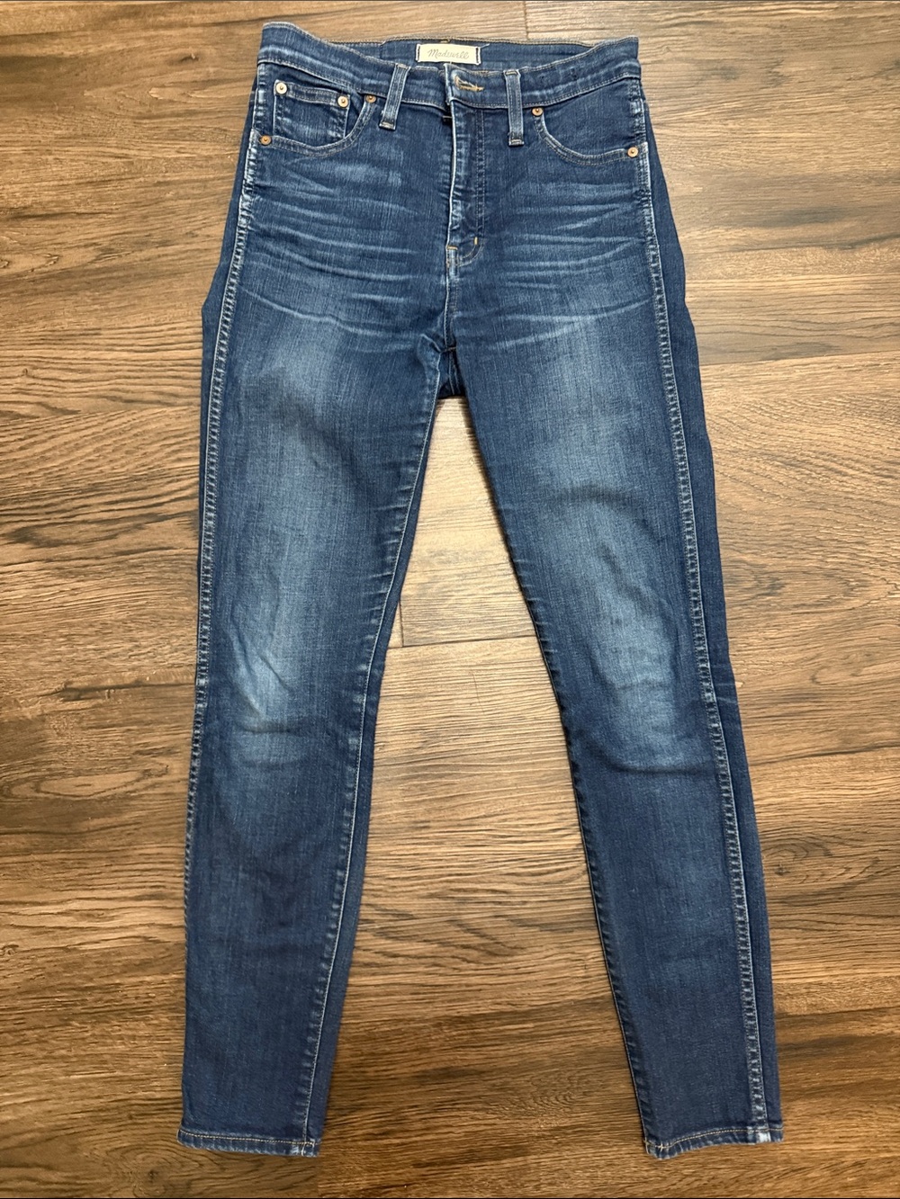 Madewell Dark Blue Skinny Jeans with Faded Whiskering